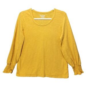 Chicos Shirt Womens‎ 1 M Gauzy Mustard Blouse Ruched Bell LS Tunic Casual Yellow